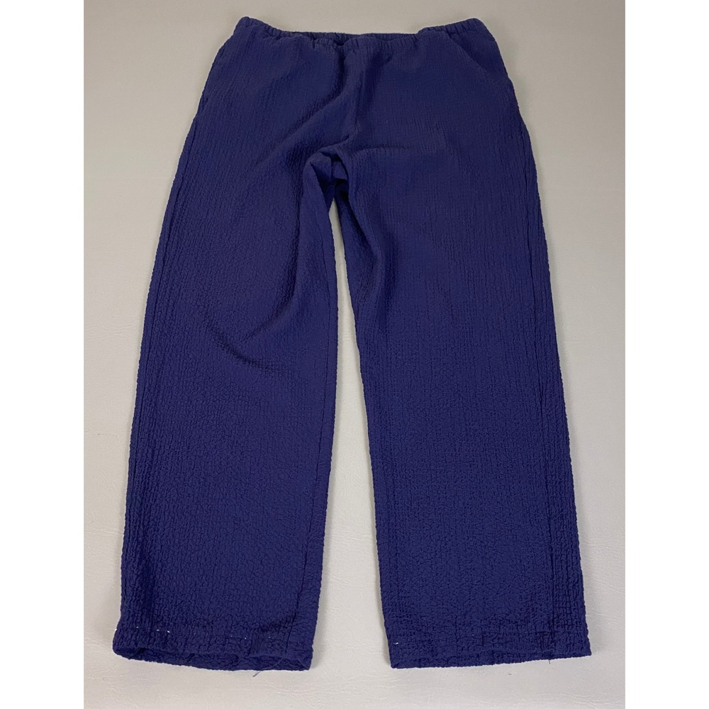 Orvis Pants Womens Size Large Navy Blue Textured Crinkle Seersucker Straight Leg